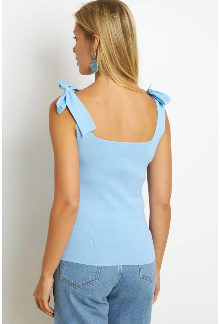 Kadın Mavi Triko Bluz YV236