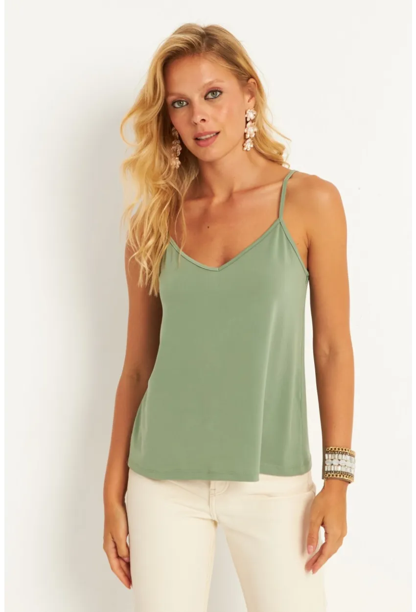 Kadın Mint Askılı Bluz AYD269