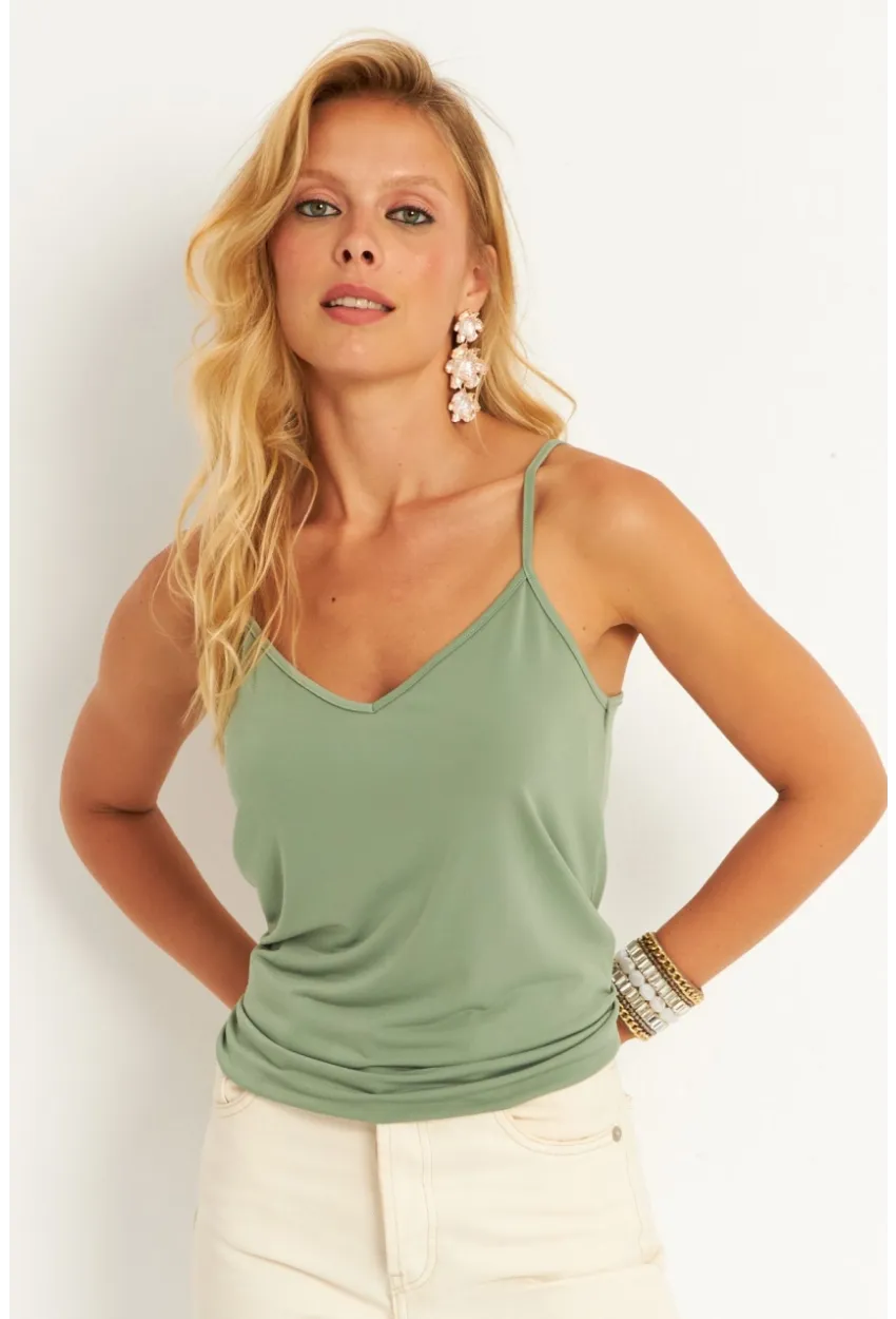 Kadın Mint Askılı Bluz AYD269