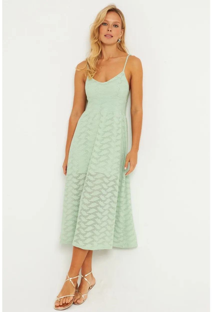 Kadın Mint Astarlı Brode Midi Elbise TW70102-90