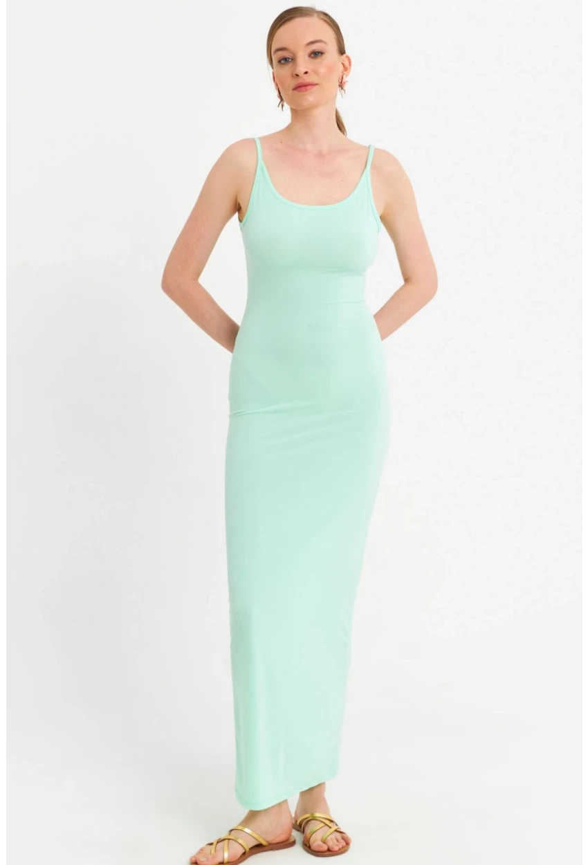 Kadın Mint Ayarlanabilir Askılı Maxi Elbise MEN2004