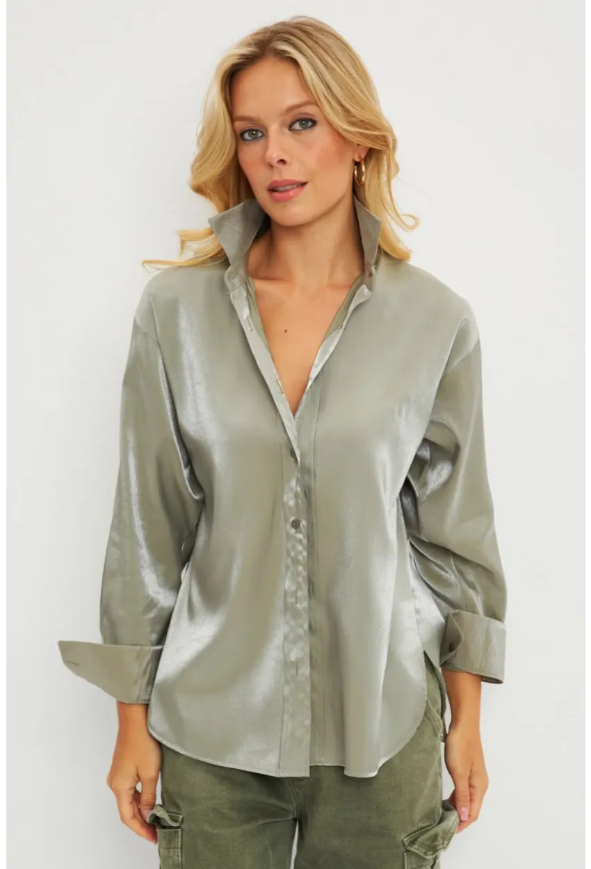 Kadın Mint Parlak Gömlek QRS8022