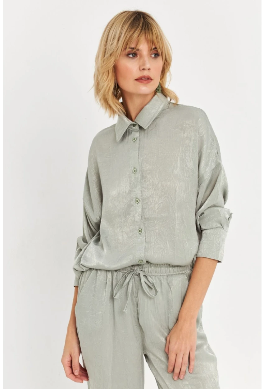 Kadın Mint Saten Gömlek MCAR1127