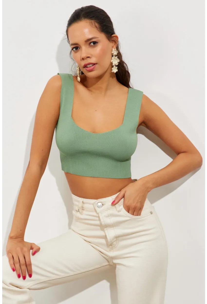 Kadın Mint Triko Crop Atlet YV118