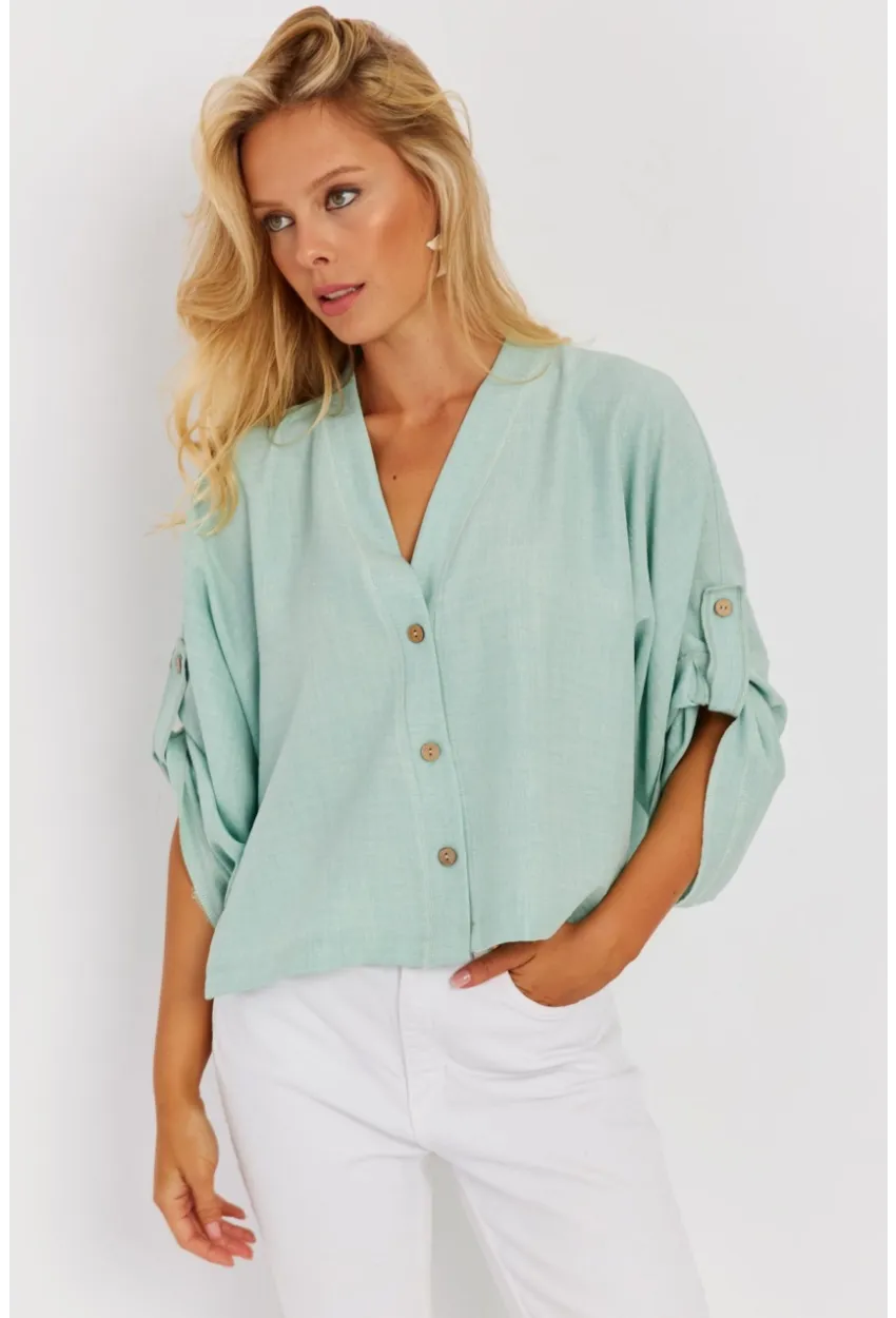 Kadın Mint Yarasa Kol Kısa Gömlek GÇ160