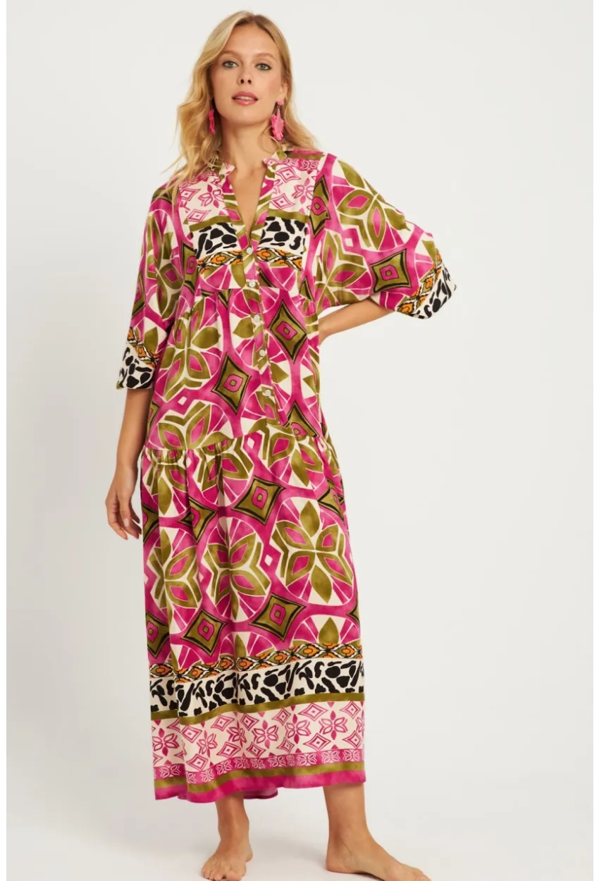 Kadın Mor Desenli Midi Elbise MGÇ169