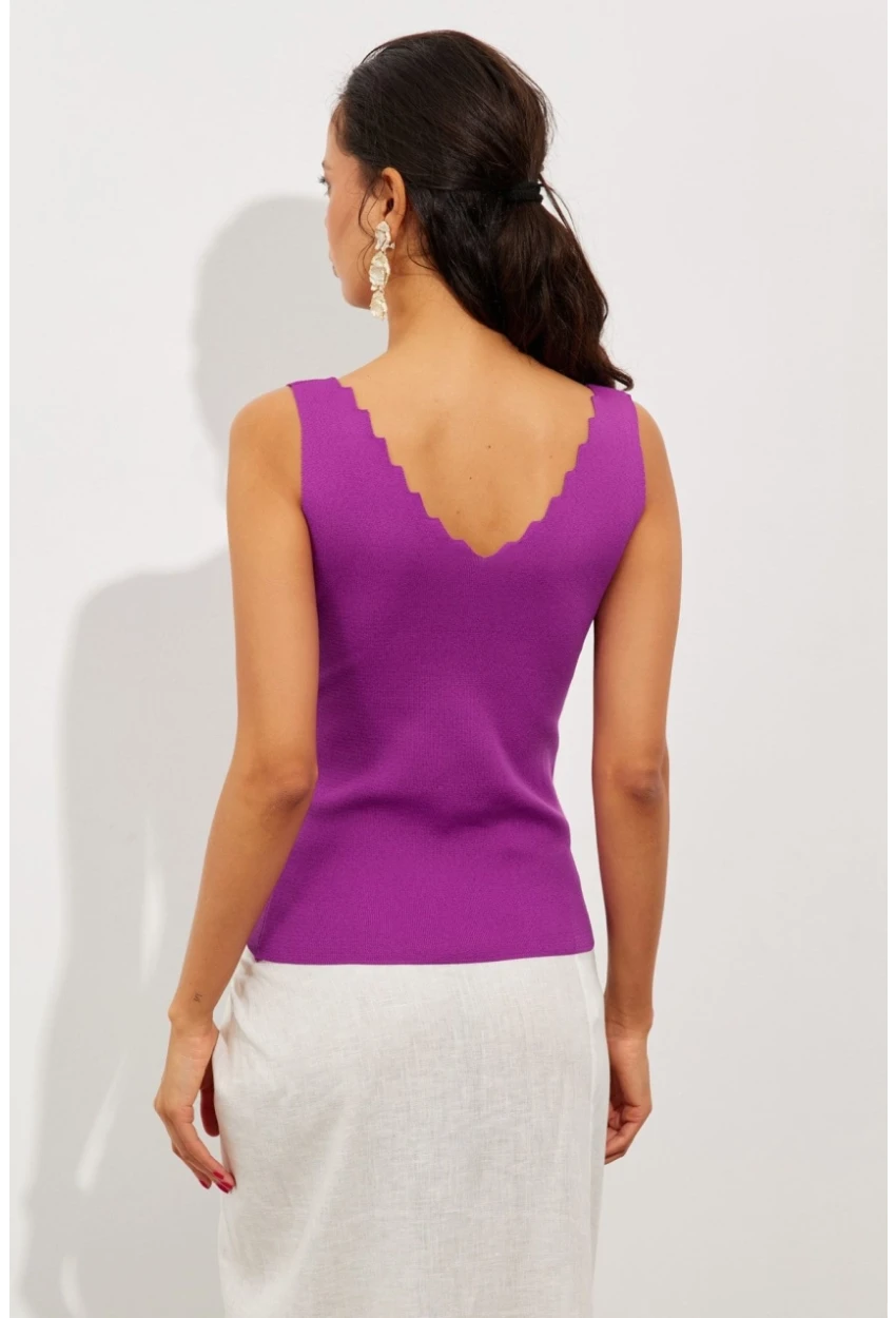 Kadın Mor Merdiven Yaka Triko Bluz YV83