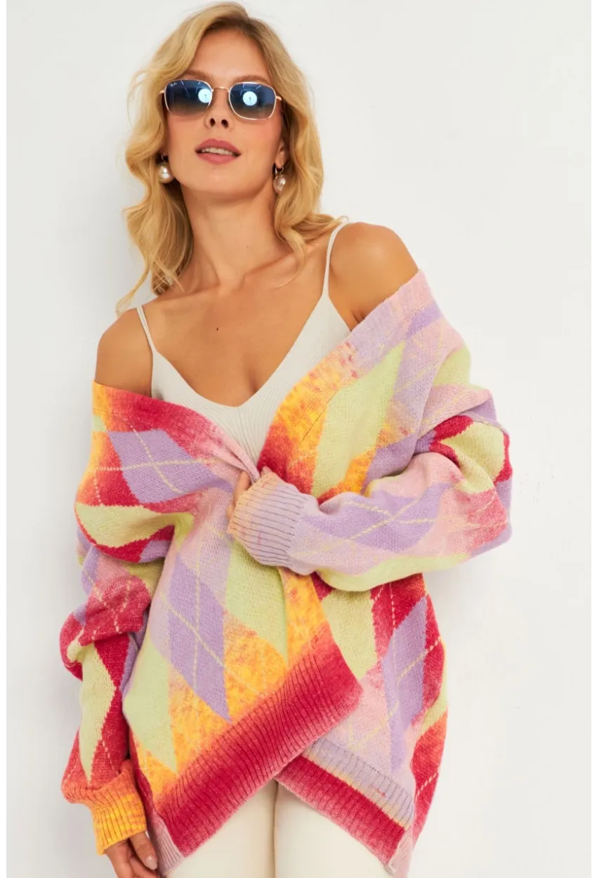 Kadın Multi Baklava Desenli Hırka KAZ23