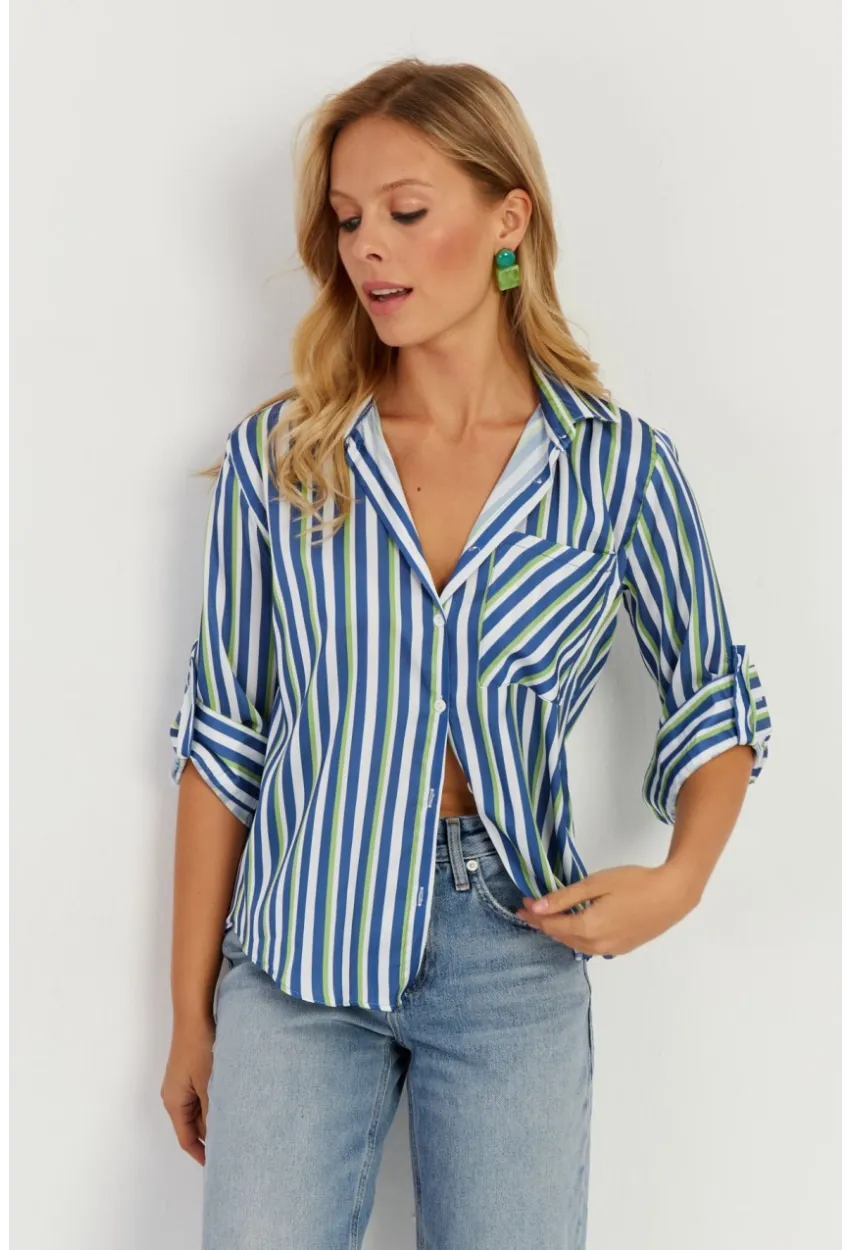 Kadın Multi Çizgili Saten Gömlek SF2536