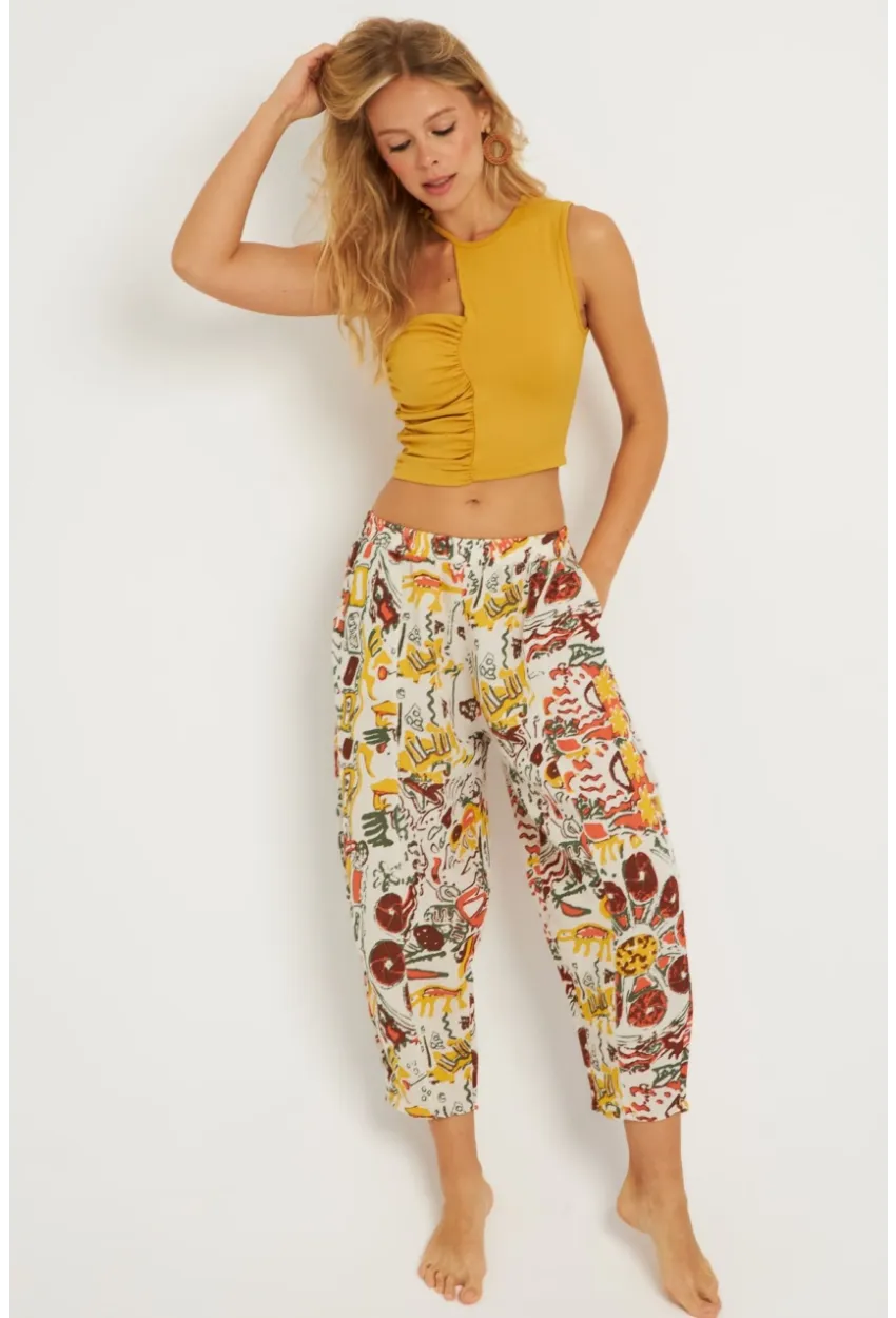 Kadın Multi Desenli Keten Şalvar Pantolon K1253