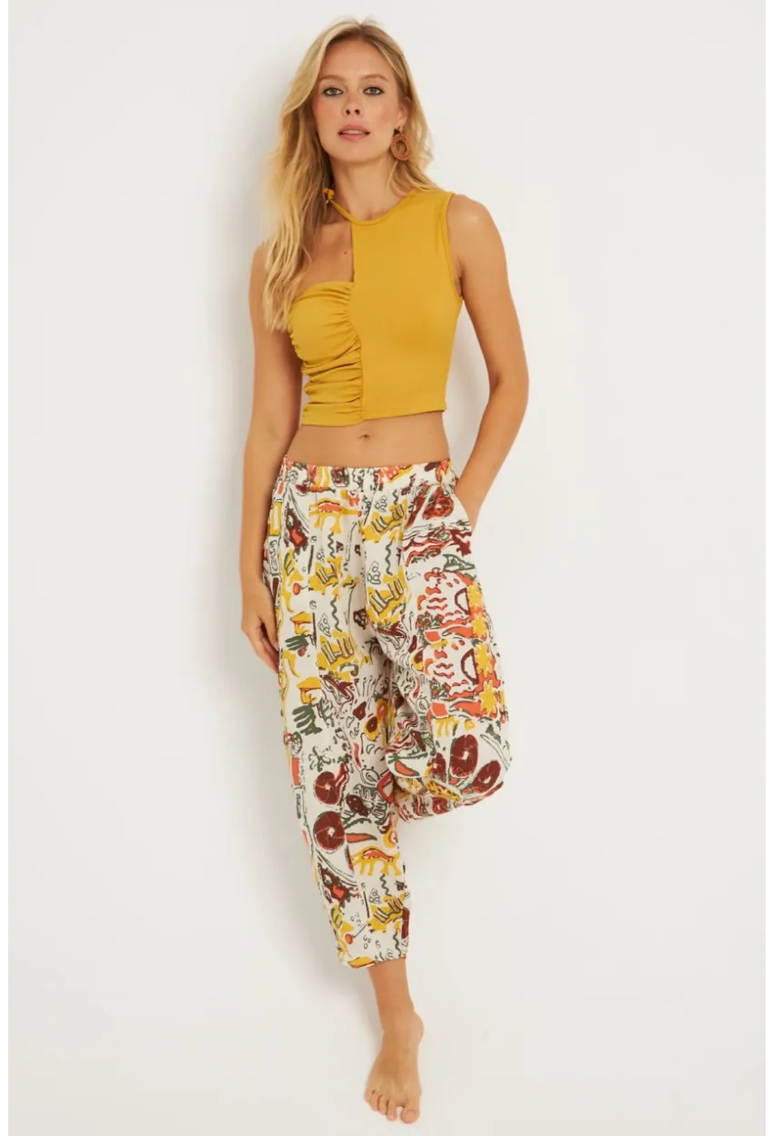 Kadın Multi Desenli Keten Şalvar Pantolon K1253