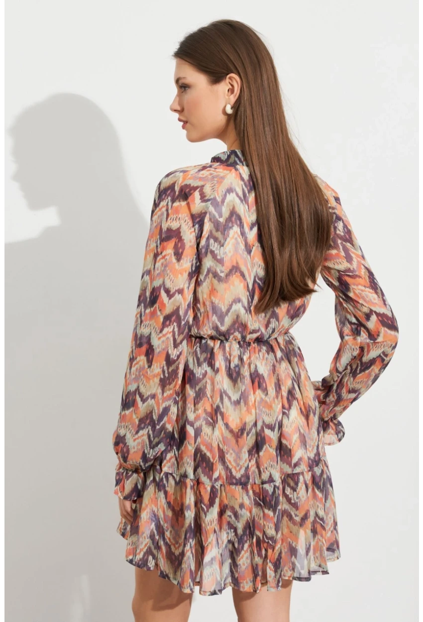 Kadın Multi Desenli Şifon Mini Elbise ROP107