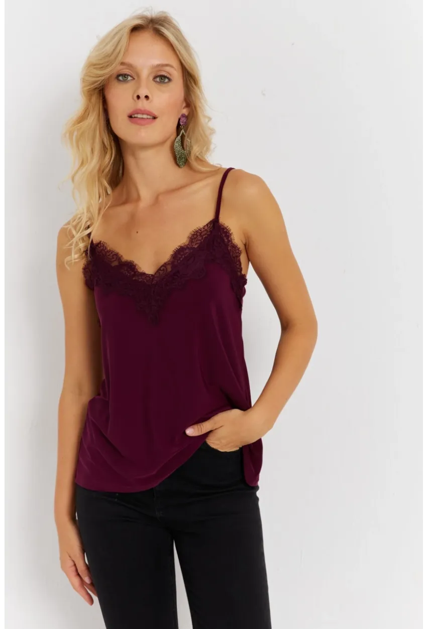 Kadın Mürdüm Dantelli Atlet AYD353