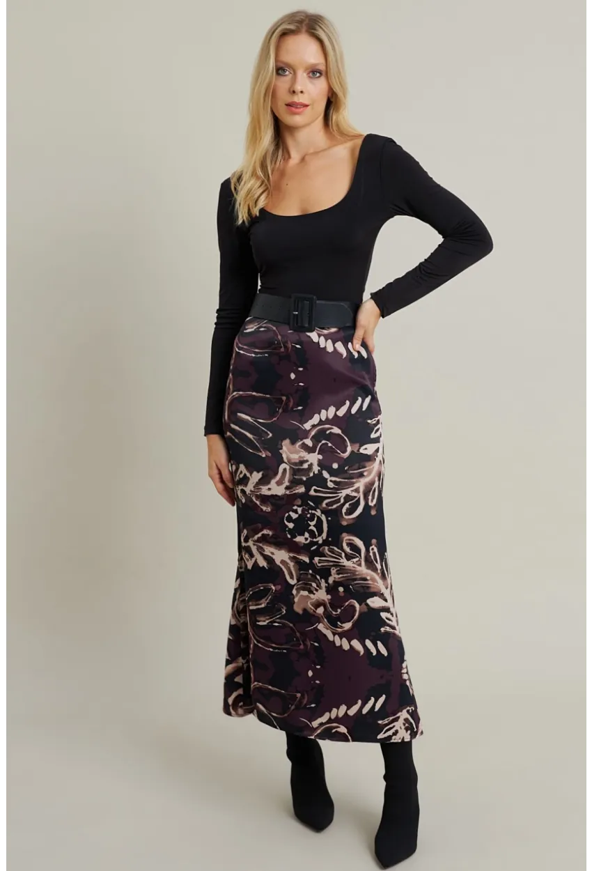 Kadın Mürdüm Desenli Saten Etek MCAR1060