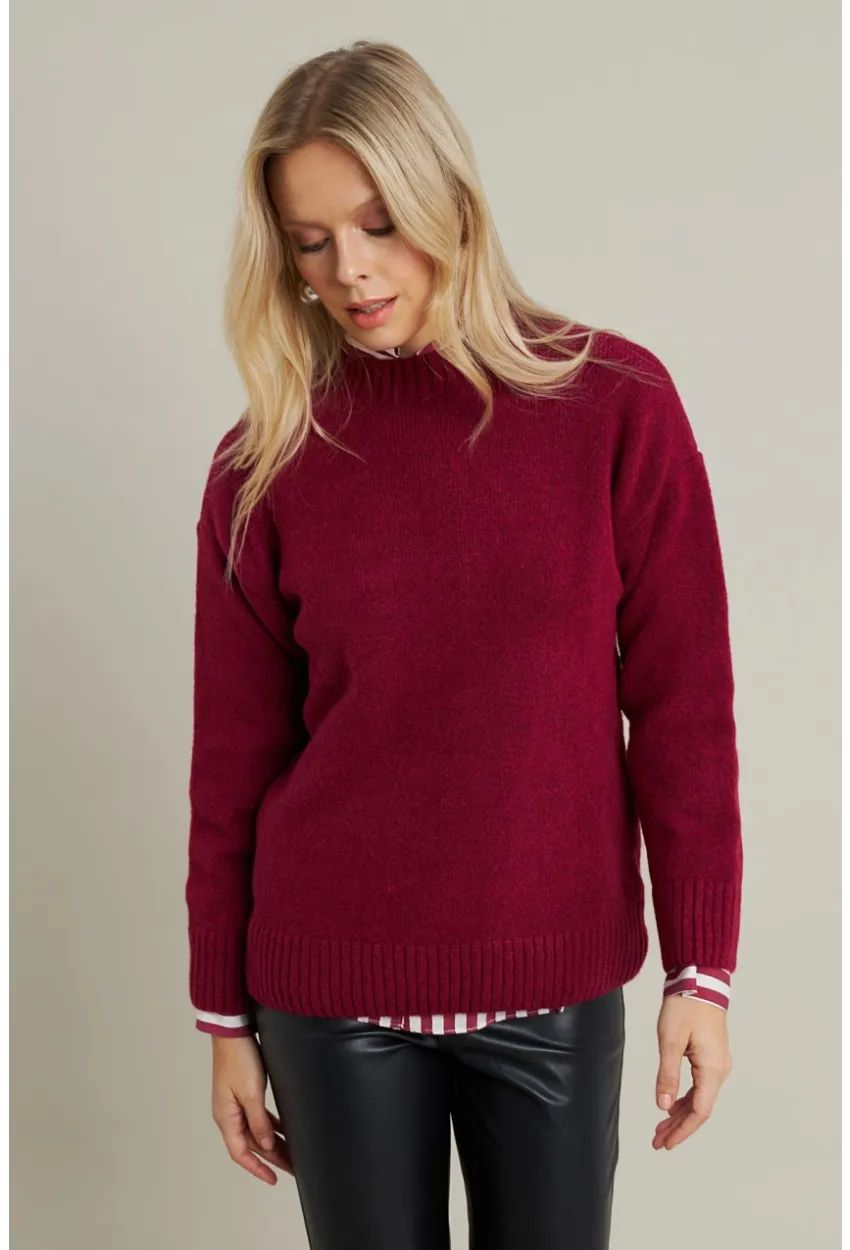 Kadın Mürdüm Triko Kazak AYD390