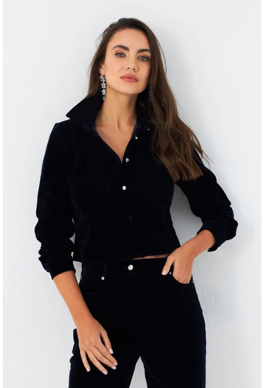Kadın Parlament Taş Düğmeli Kadife Gömlek Ceket CAR1075