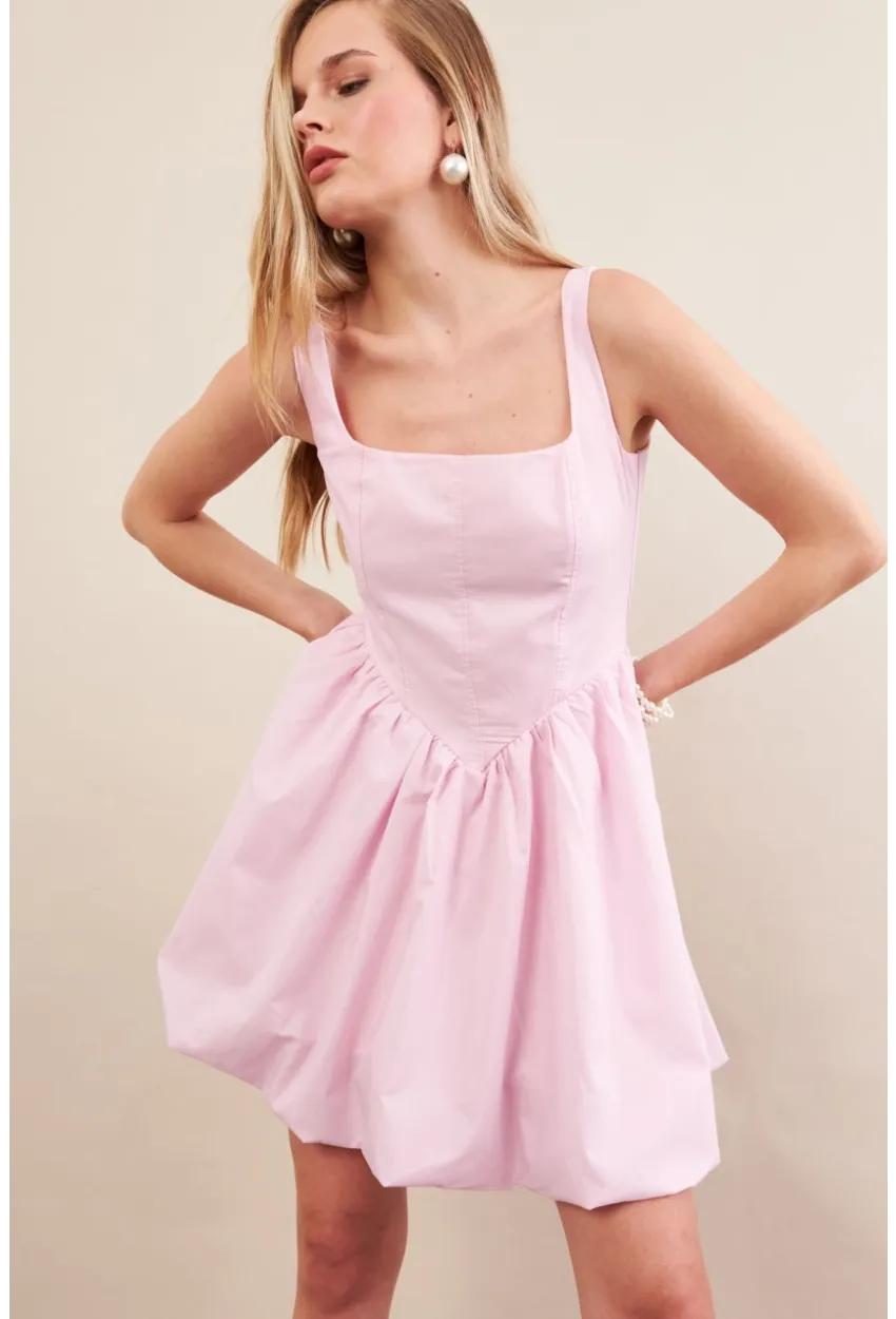 Kadın Pembe Askılı Mini Balon Elbise ERL105