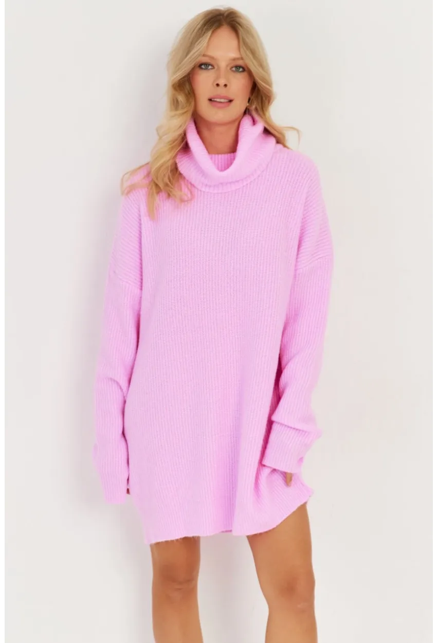 Kadın Pembe Balıkçı Yaka Triko Tunik KZ2504