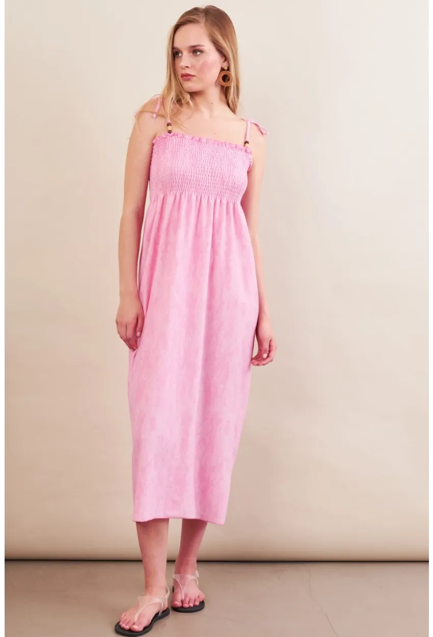 Kadın Pembe Gipeli Midi Plaj Elbisesi OR501