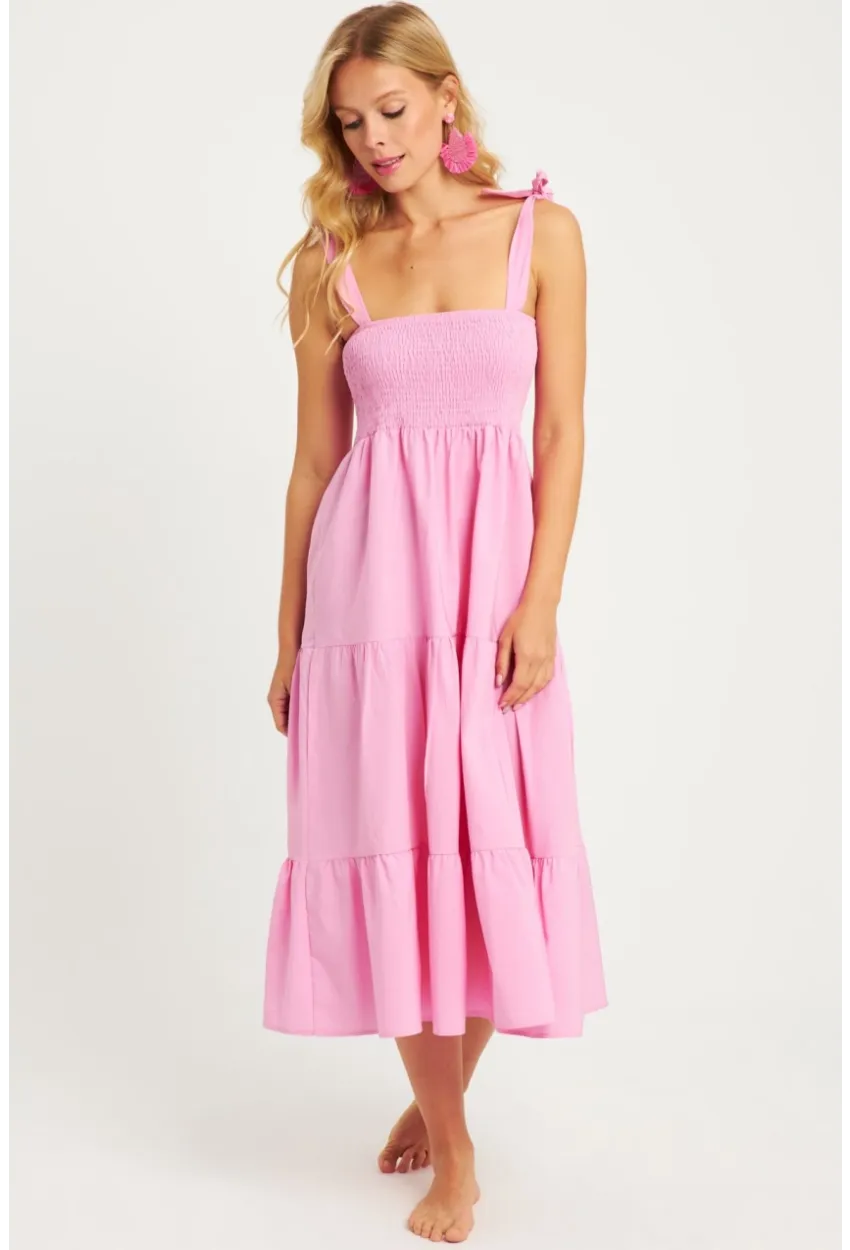 Kadın Pembe Gipeli Volanlı Midi Elbise SGT407