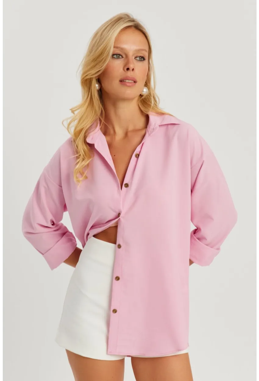 Kadın Pembe Gömlek Q987