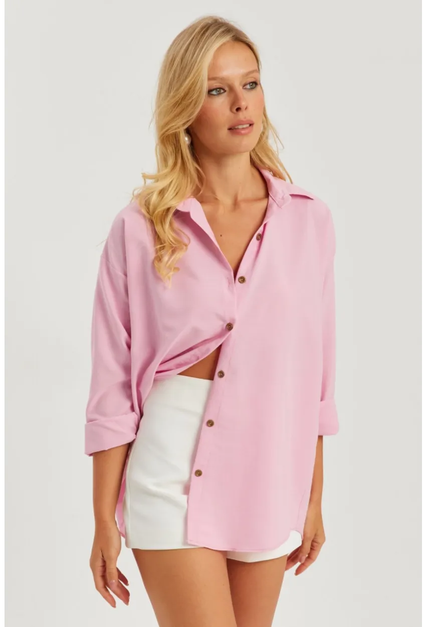 Kadın Pembe Gömlek Q987