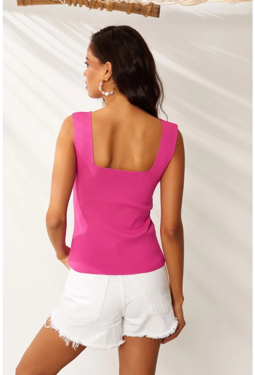 Kadın Pembe Kare Yaka Triko Bluz YV80