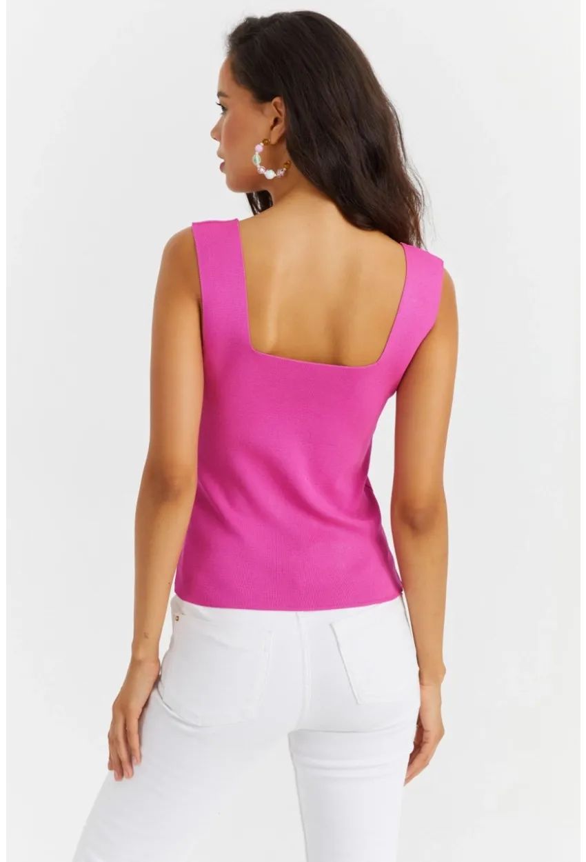 Kadın Pembe Kare Yaka Triko Bluz YV87