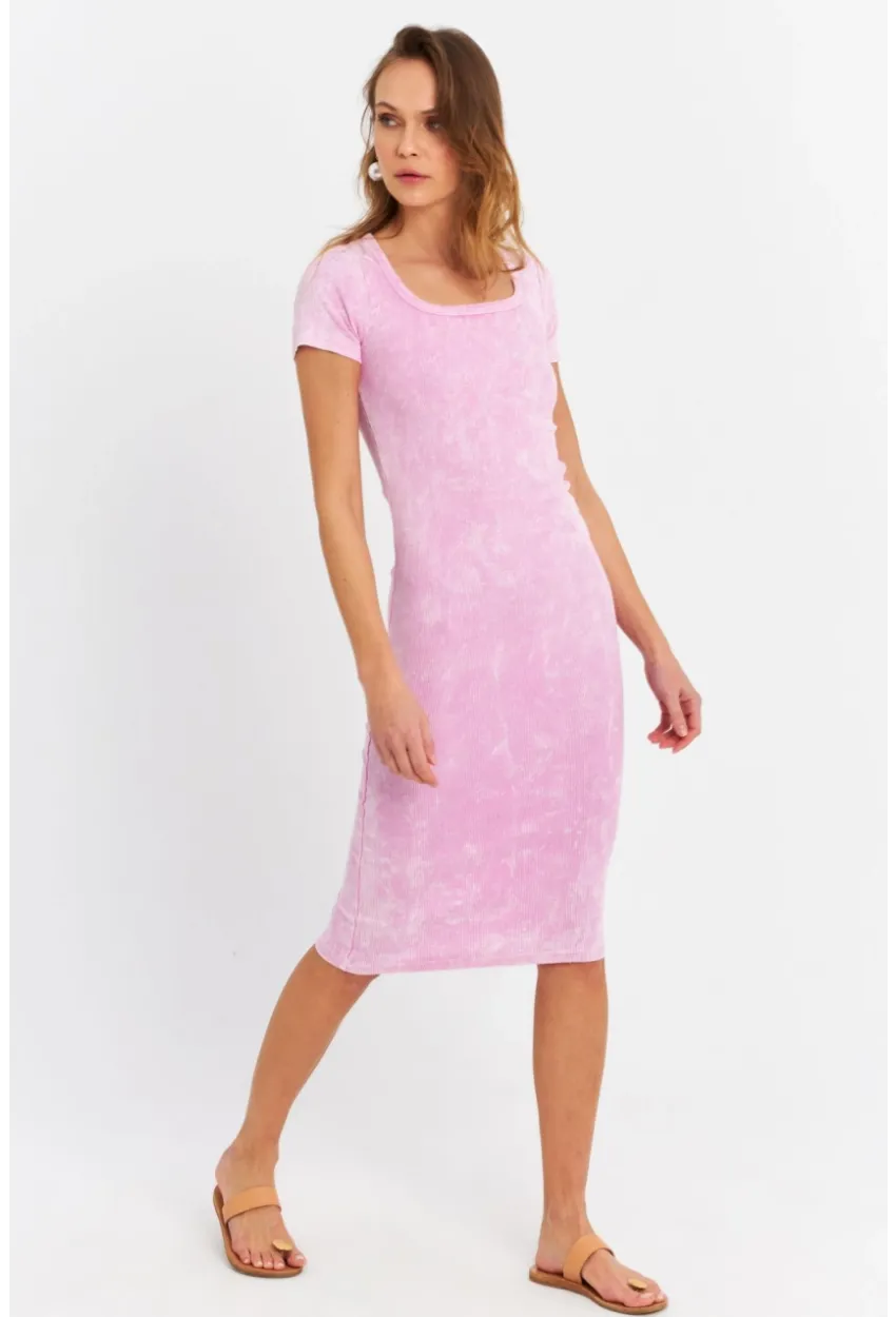 Kadın Pembe Kaşkorse Midi Elbise ALB200