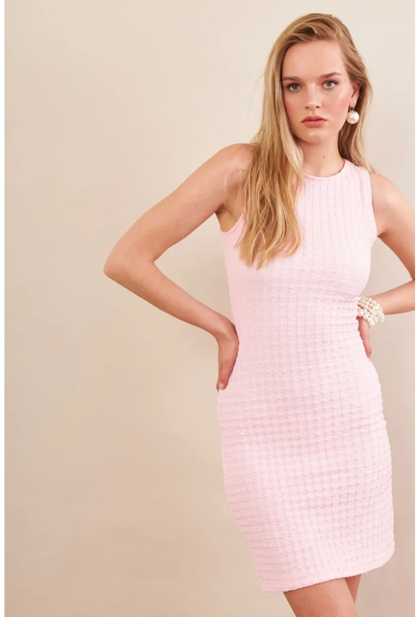 Kadın Pembe Rustik Mini Elbise FLU7310