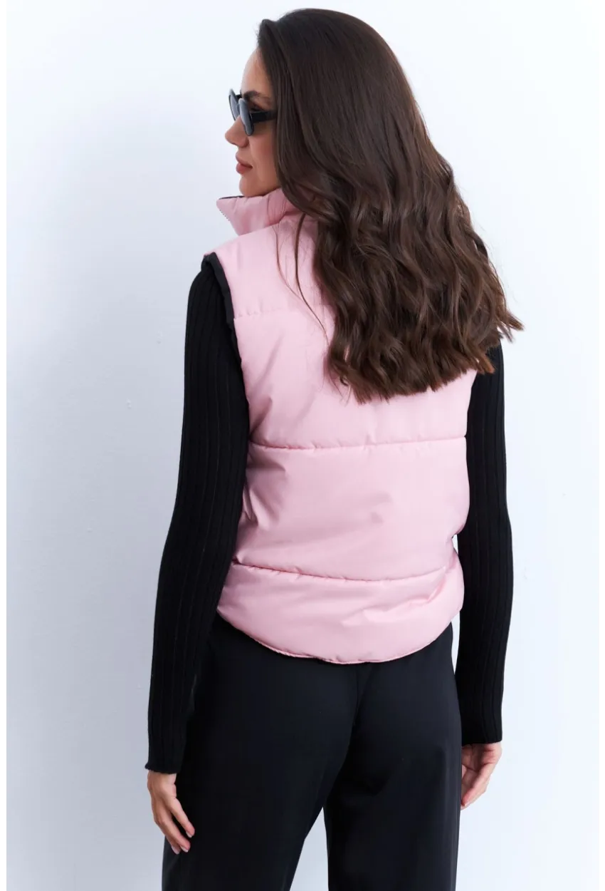 Kadın Pembe-Siyah Çift Taraflı Şişme Kısa Yelek MX12