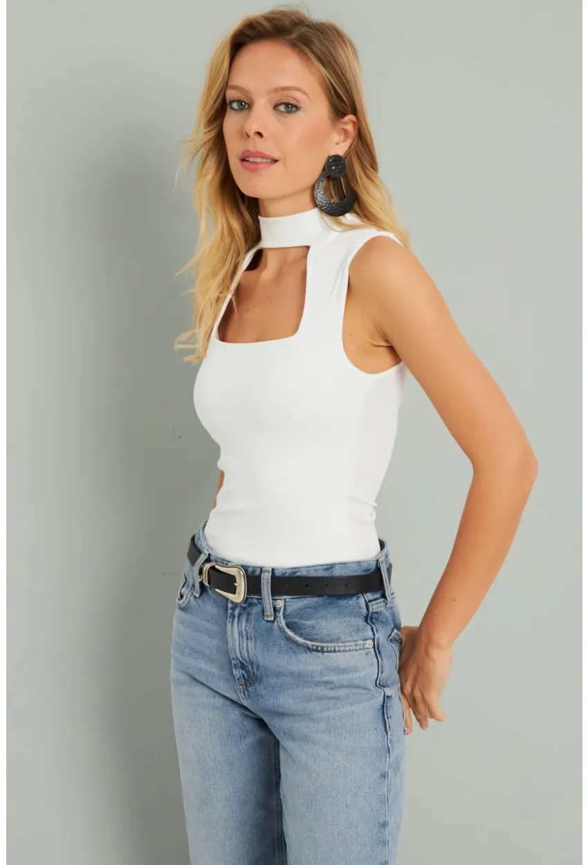 Kadın Pencereli Bluz Beyaz AYD275