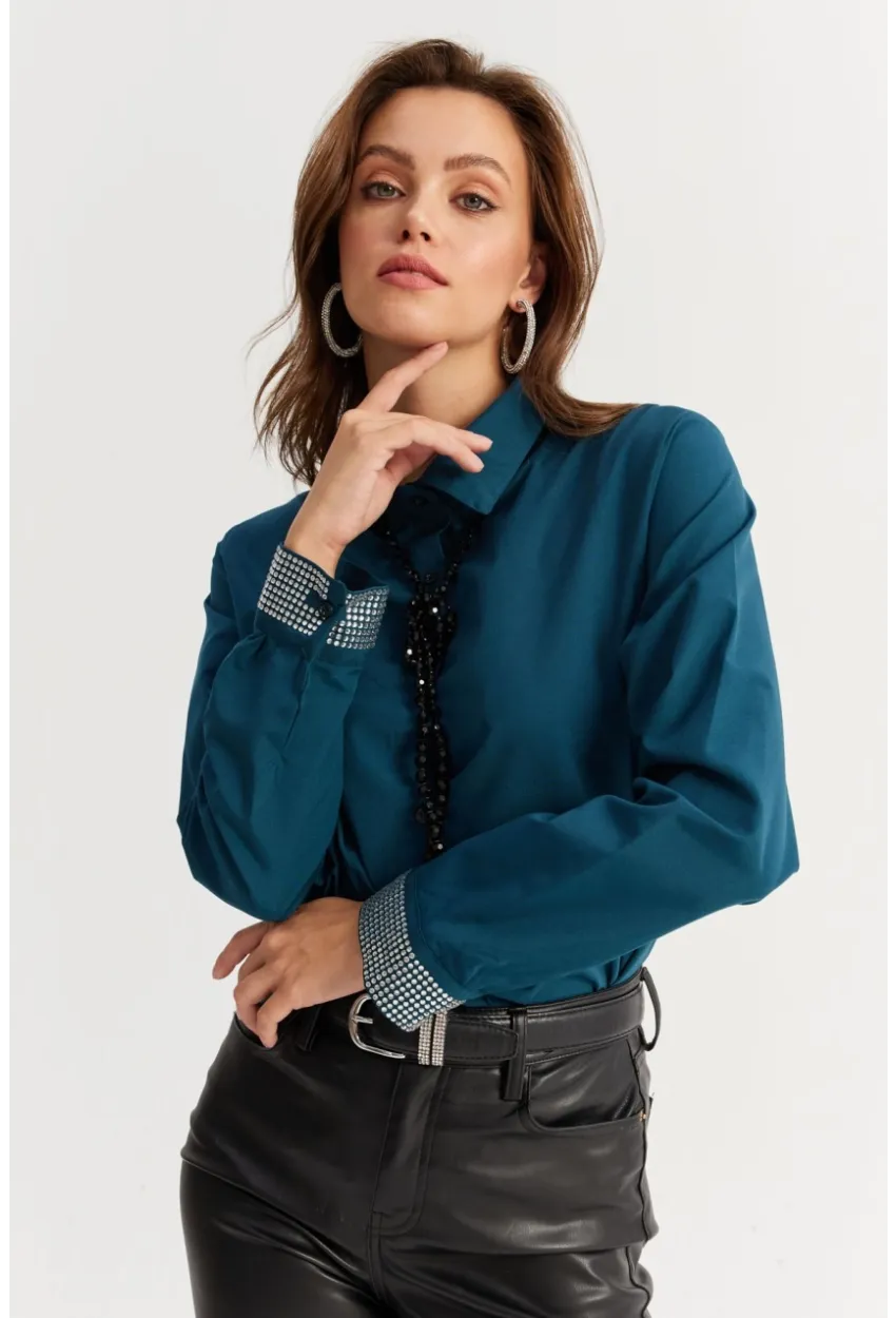 Kadın Petrol Manşeti Taşlı Gömlek ZER415