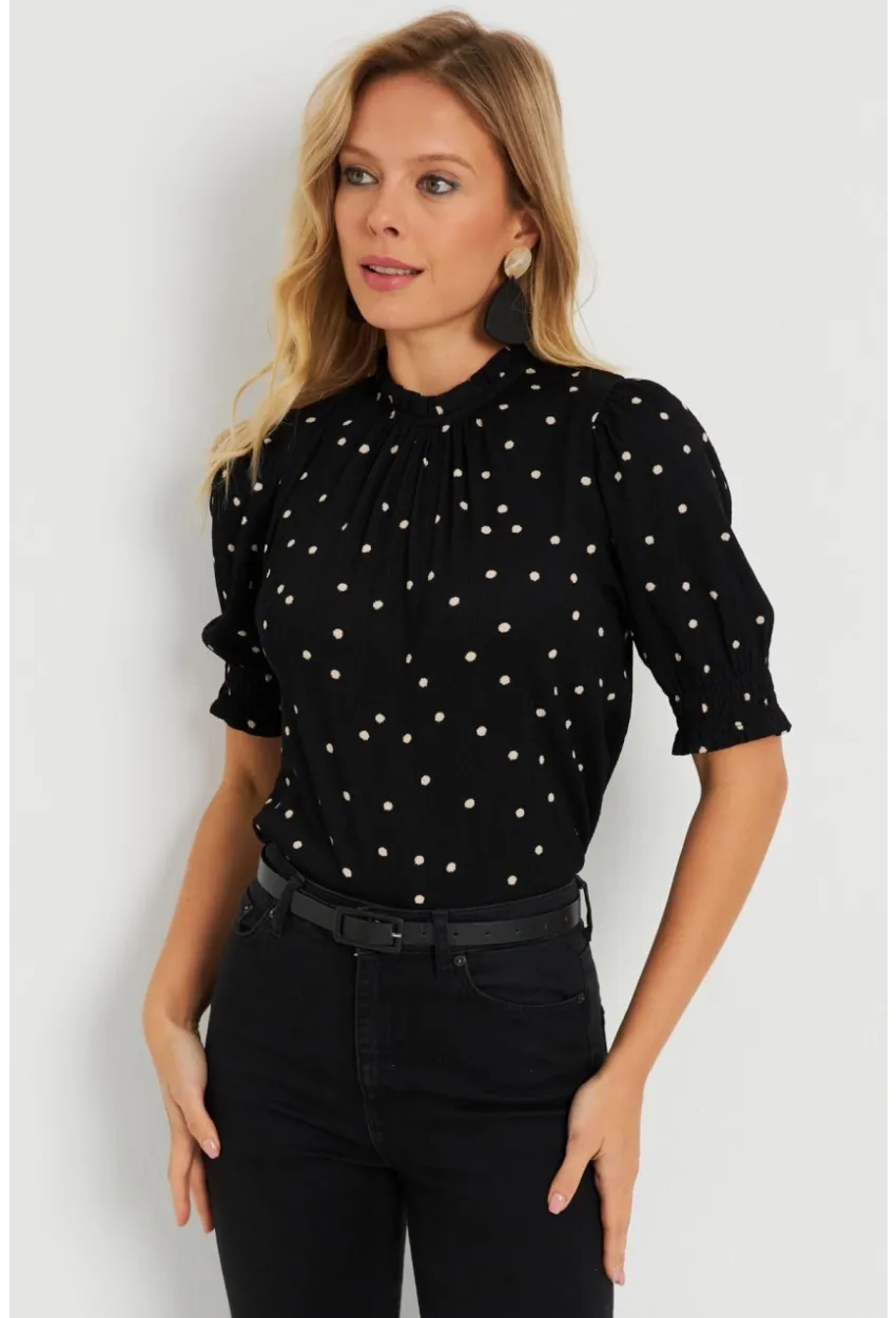 Kadın Puantiyeli Bluz Siyah AYD283