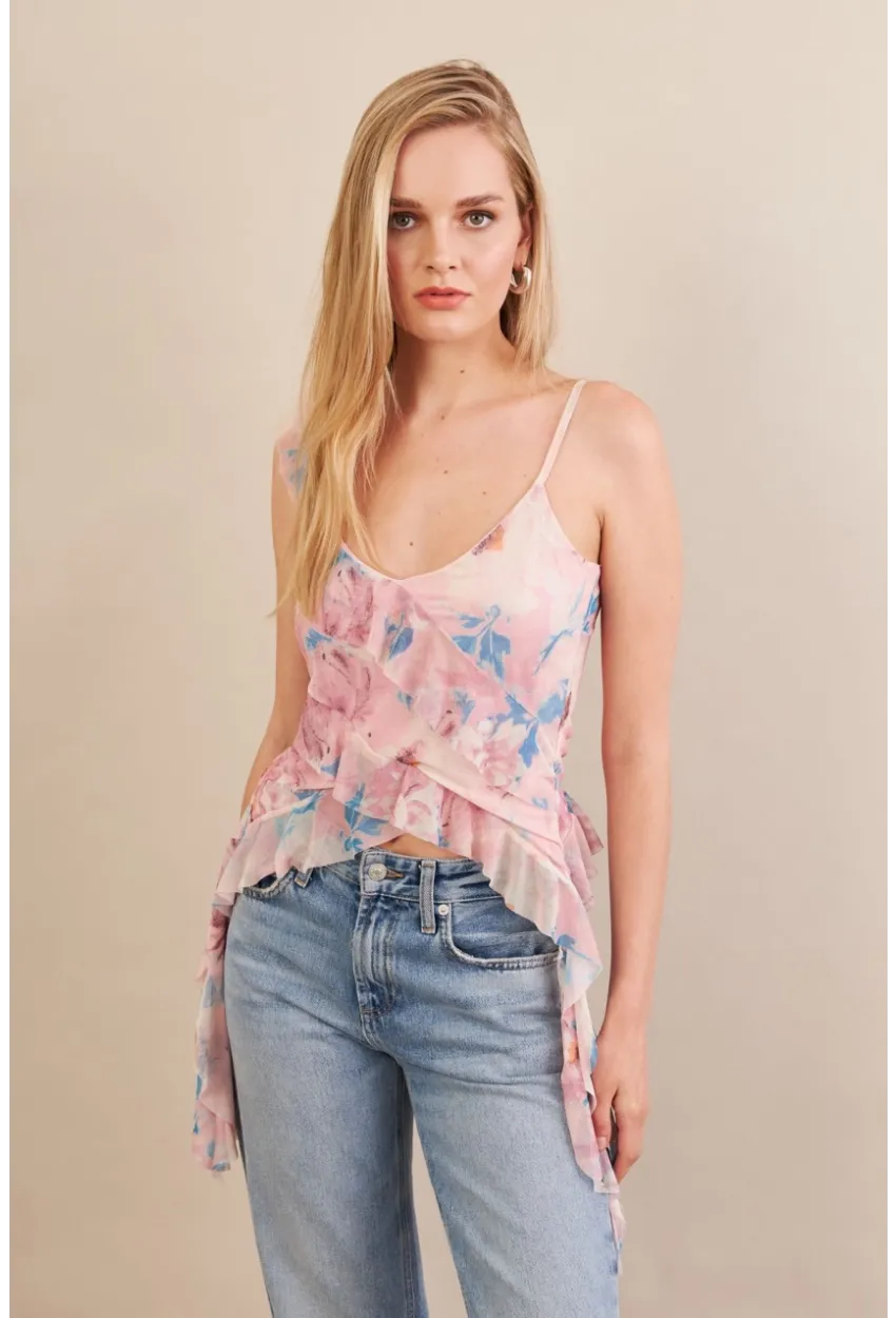 Kadın Pudra Desenli Fırfırlı Şifon Bluz FS033