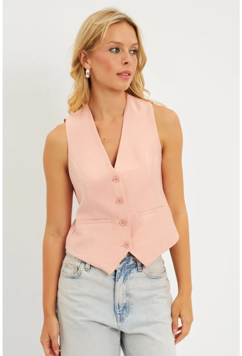 Kadın Pudra Keten Astarlı Yelek TW60046