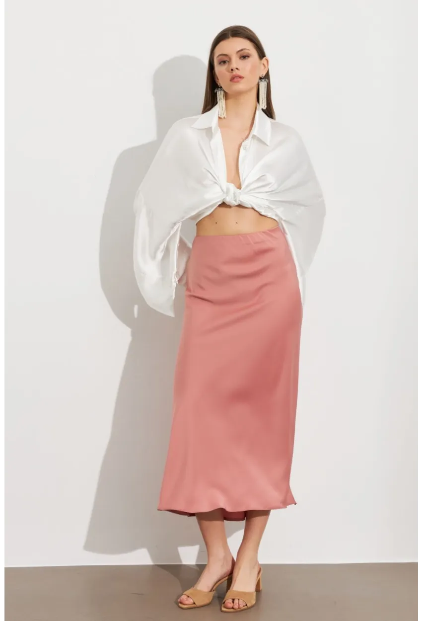 Kadın Pudra Saten Çan Etek SE20