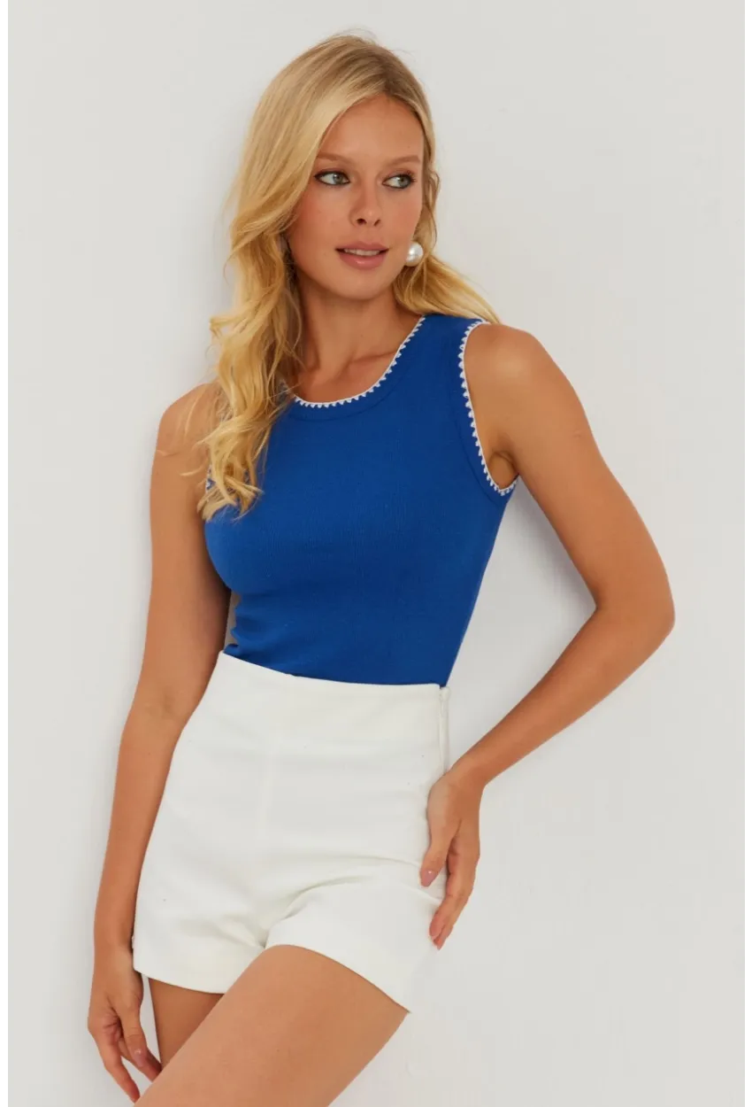 Kadın Saks Biyeli Kaşkorse Bluz AYD318