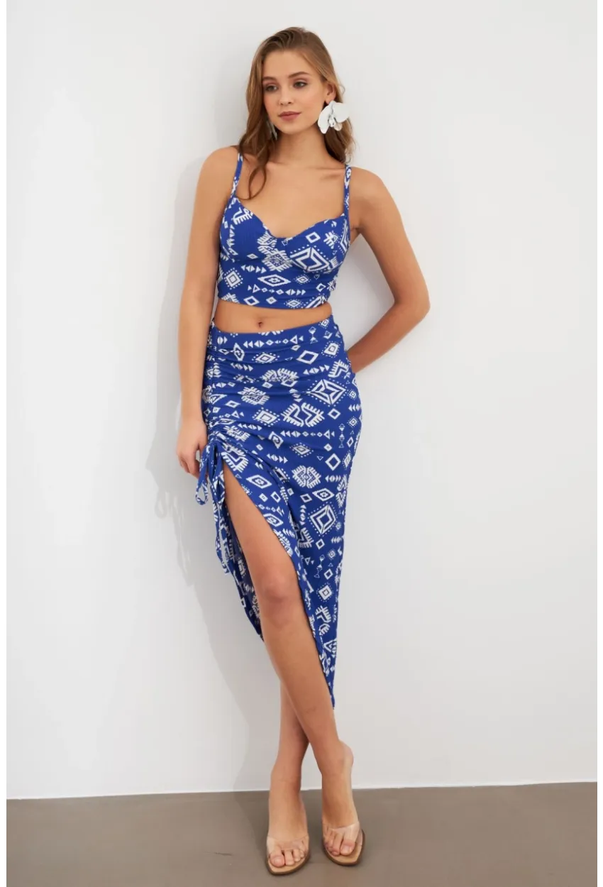 Kadın Saks Büzülebilir Etekli Takım LİT1048