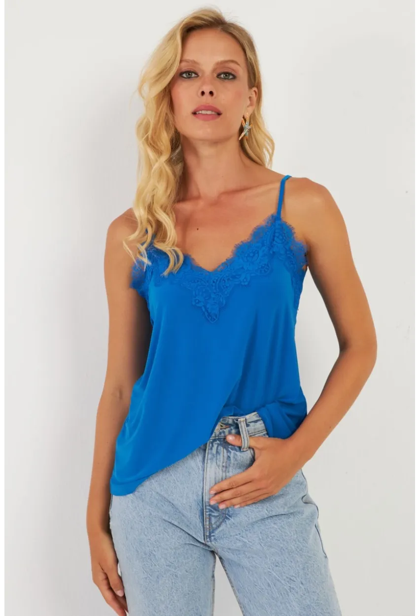 Kadın Saks Dantel Detaylı Atlet AYD265