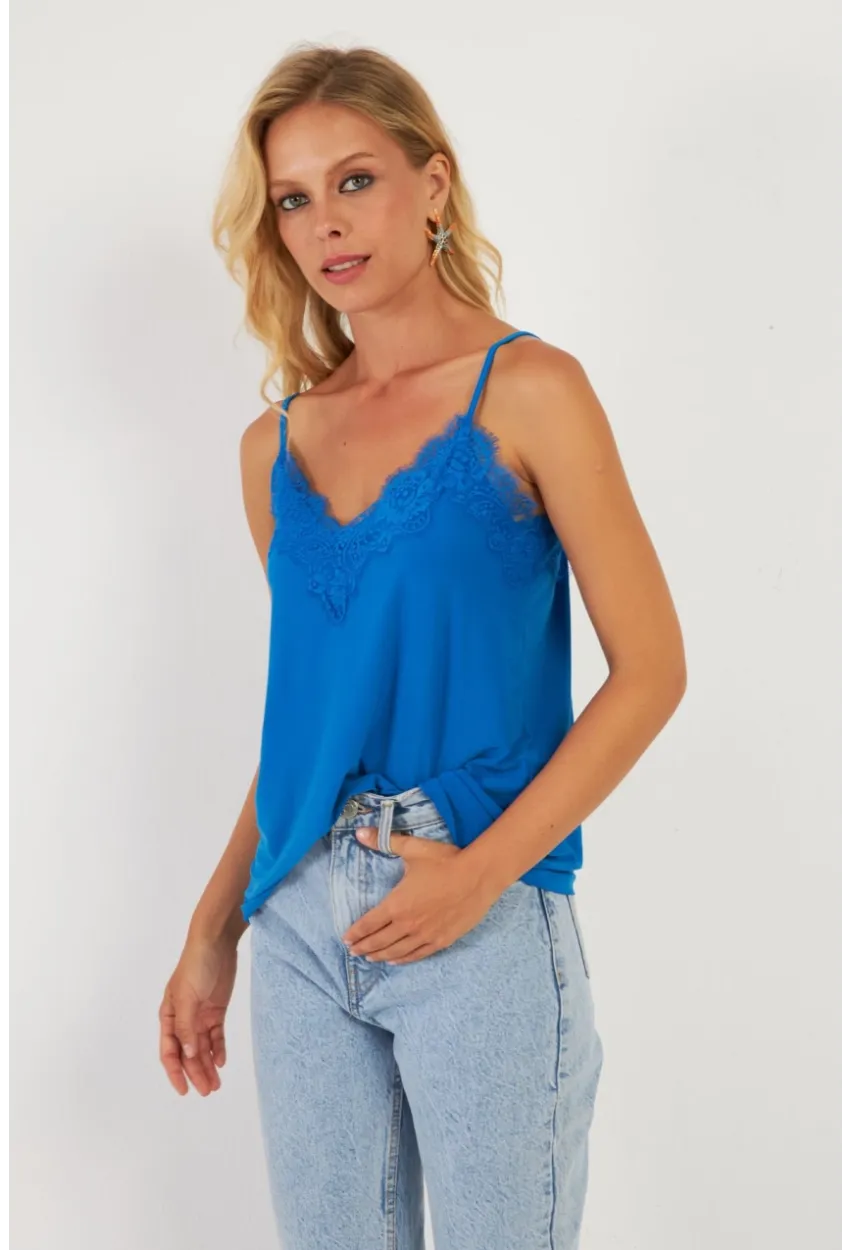 Kadın Saks Dantel Detaylı Atlet AYD265