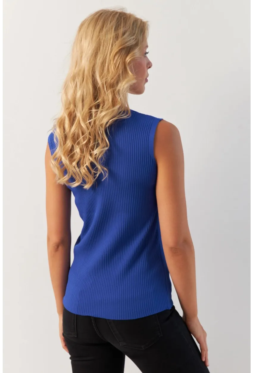 Kadın Saks Kare Yaka Triko Bluz SMT243