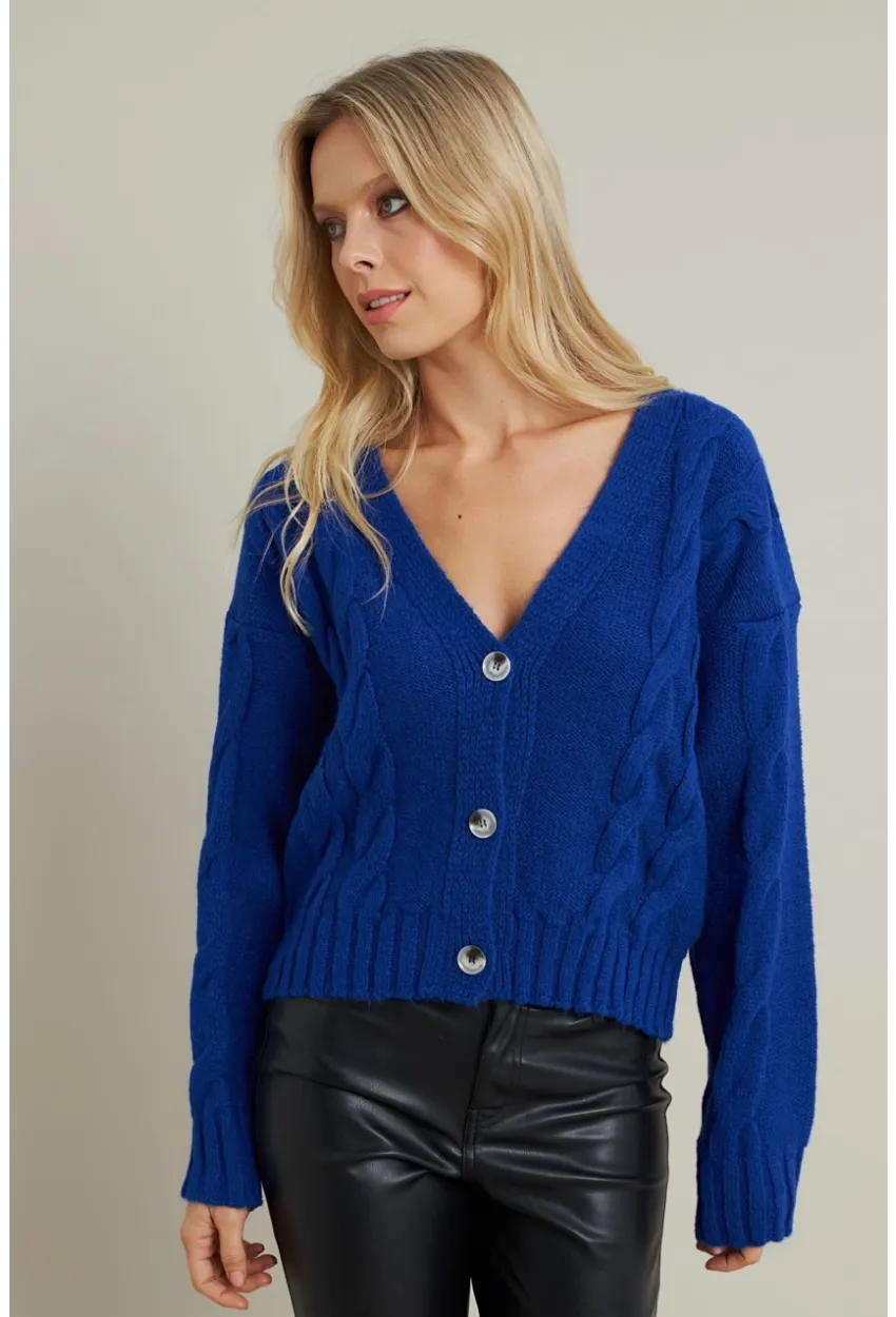 Kadın Saks Saç Örgülü Hırka YV295