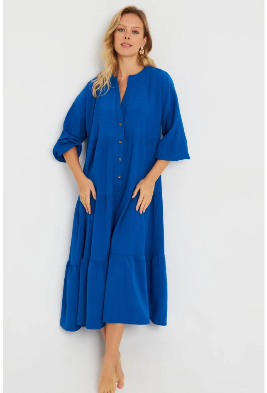 Kadın Saks Salaş Midi Elbise MQ982