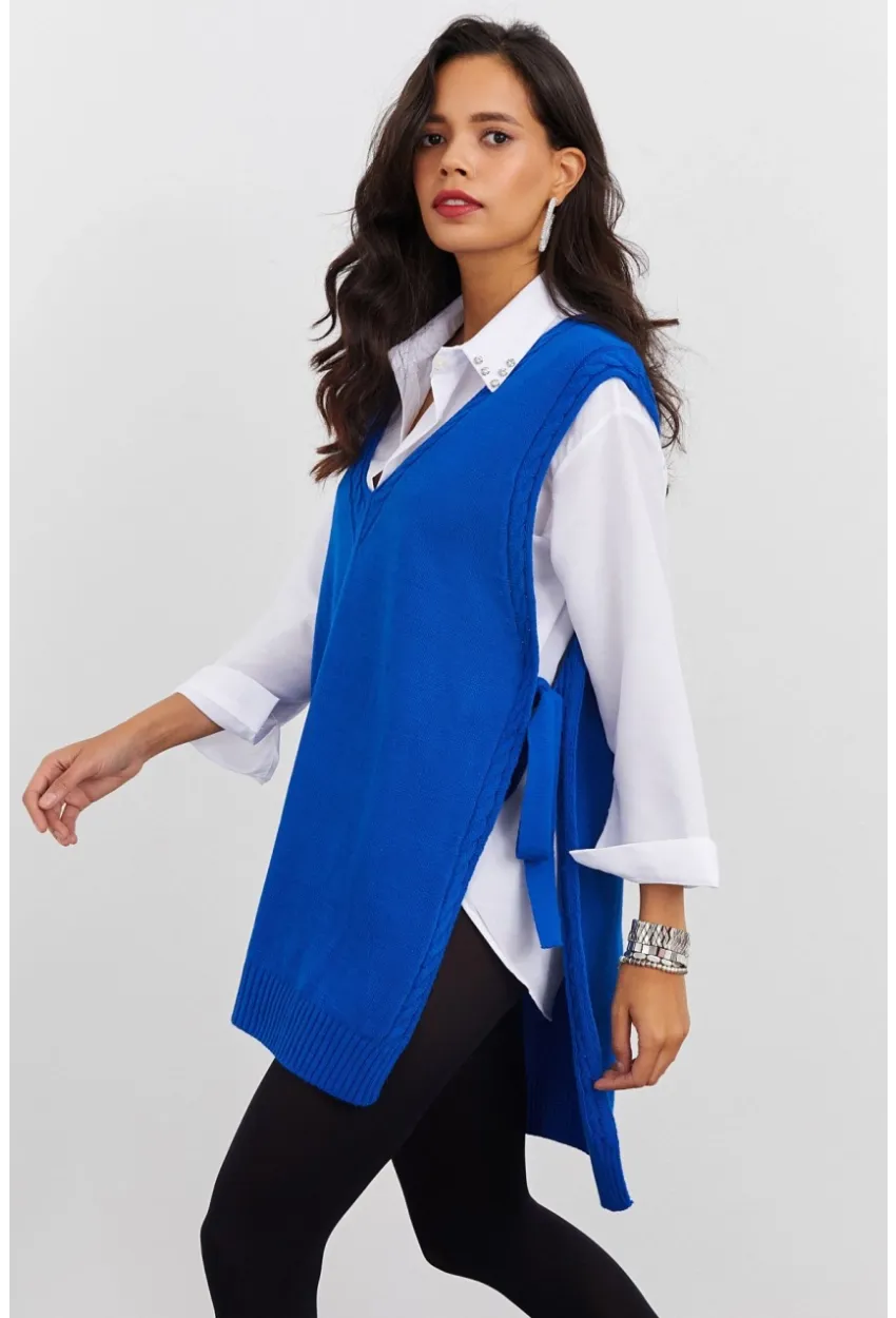 Kadın Saks Triko Süveter YV103