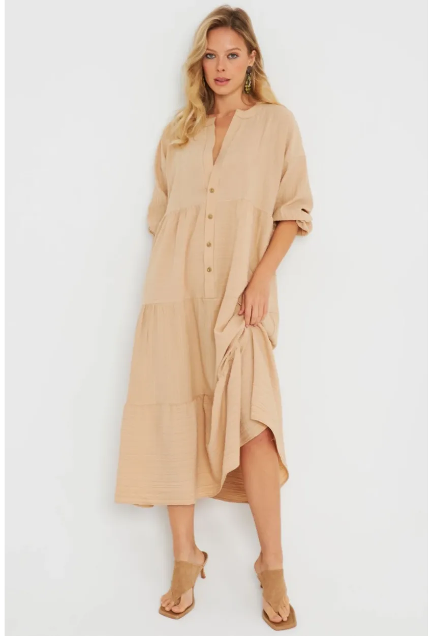 Kadın Salaş Midi Elbise Camel Q982