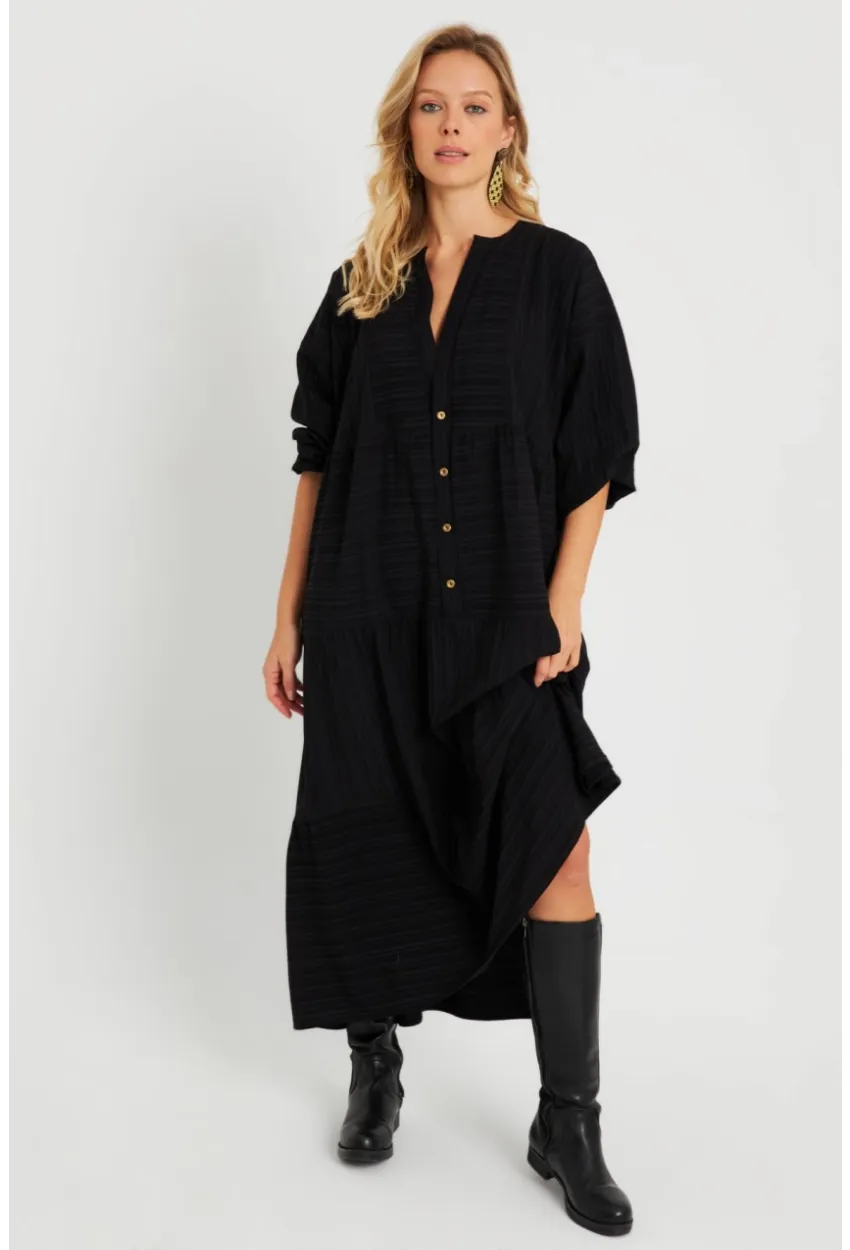 Kadın Salaş Midi Elbise Siyah Q982