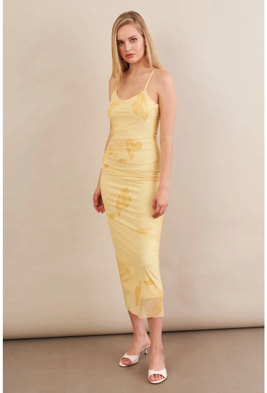 Kadın Sarı Astarlı Midi Tül Elbise MRS130