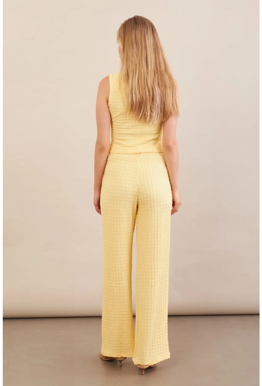 Kadın Sarı Gofre Yelek Pantalon Takım FLU330