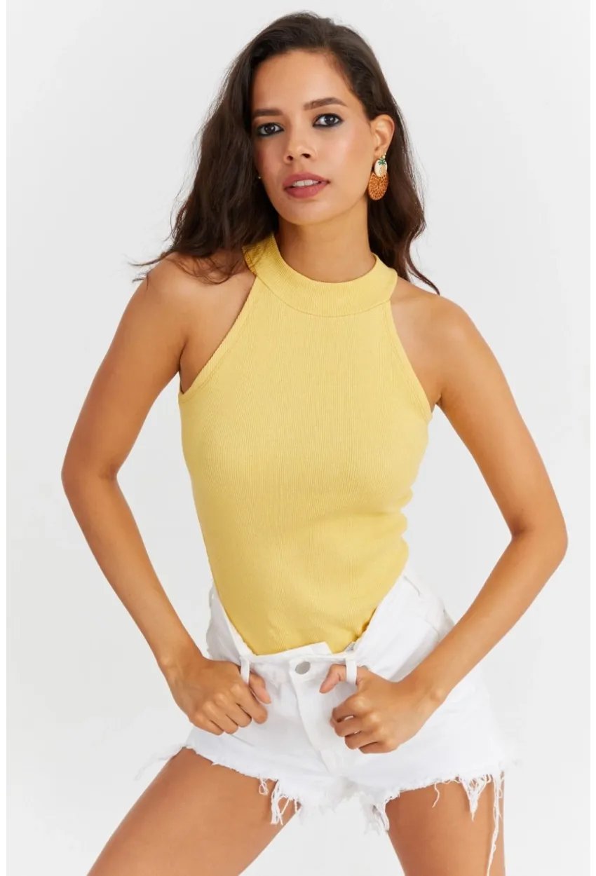 Kadın Sarı Kaşkorse Kolsuz Bluz Yİ1566